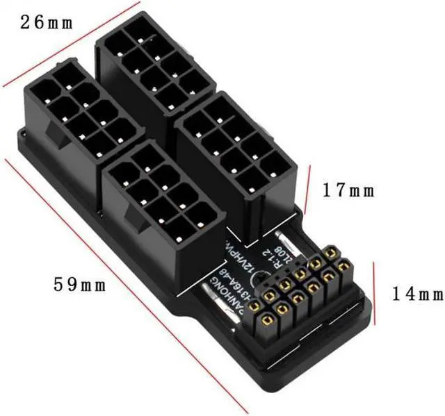Alt view image 3 of 7 - Jimier 12VHPWR ATX3.0 PCI-E 5.0 Power Modular Adapter to Four ATX 8P Down Angled 90 Degree for 4080 5090TI 16Pin 12+4P Graphics Card