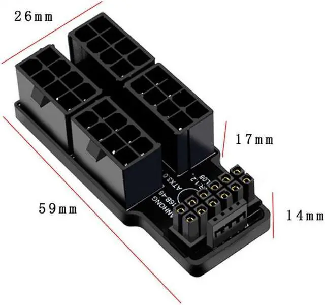Alt view image 3 of 7 - Jimier 12VHPWR ATX3.0 PCI-E 5.0 Power Modular Adapter to Four ATX 8P Up Angled 90 Degree for 4080 5090TI 16Pin 12+4P Graphics Card