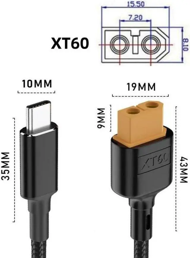 Alt view image 2 of 7 - Jimier USB-C Charger Cord SC100 Protocol XT60 to Type-C Fast Charging Cable for RC Lipo Battery Quadcopter Multicopter Aeromodelling