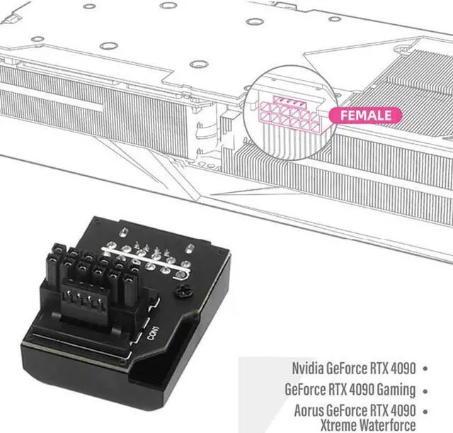 Alt view image 6 of 7 - Jimier 12VHPWR ATX3.0 PCI-E 5.0 Power Modular Male to Female Adapter Extension Up Angled 90 Degree for 3080 3090TI PSU 16Pin 12+4P Graphics Card