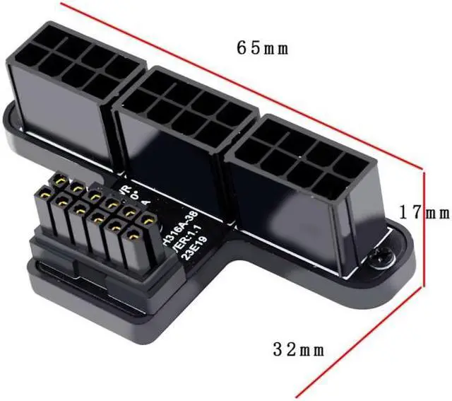 Alt view image 4 of 7 - Jimier 12VHPWR ATX3.0 PCI-E 5.0 Power Modular to Three ATX 8P Adapter for 4080 5090TI 16Pin 12+4P Graphics Card Down Angled 90 Degree