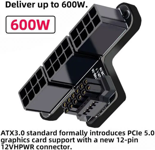 Alt view image 3 of 7 - Chenyang 12VHPWR ATX3.0 PCI-E 5.0 Power Modular to Three ATX 8P Adapter for 4080 5090TI 16Pin 12+4P Graphics Card Up Angled 90 Degree