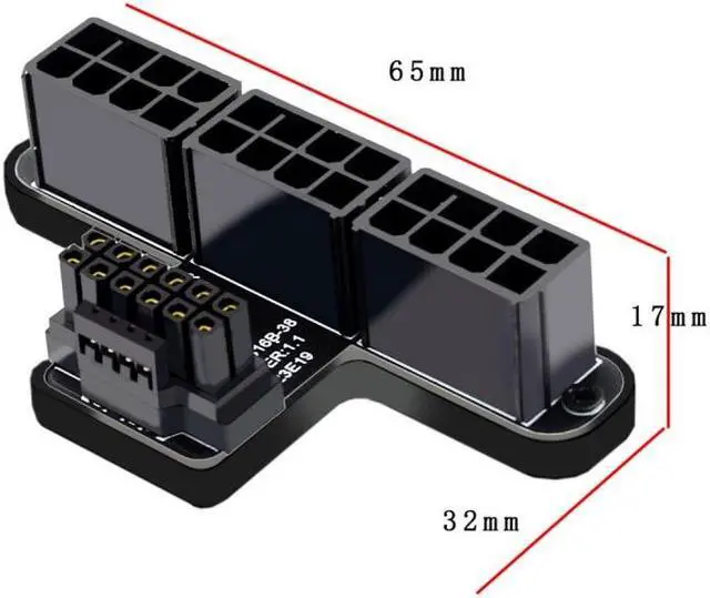Alt view image 5 of 7 - Chenyang 12VHPWR ATX3.0 PCI-E 5.0 Power Modular to Three ATX 8P Adapter for 4080 5090TI 16Pin 12+4P Graphics Card Up Angled 90 Degree