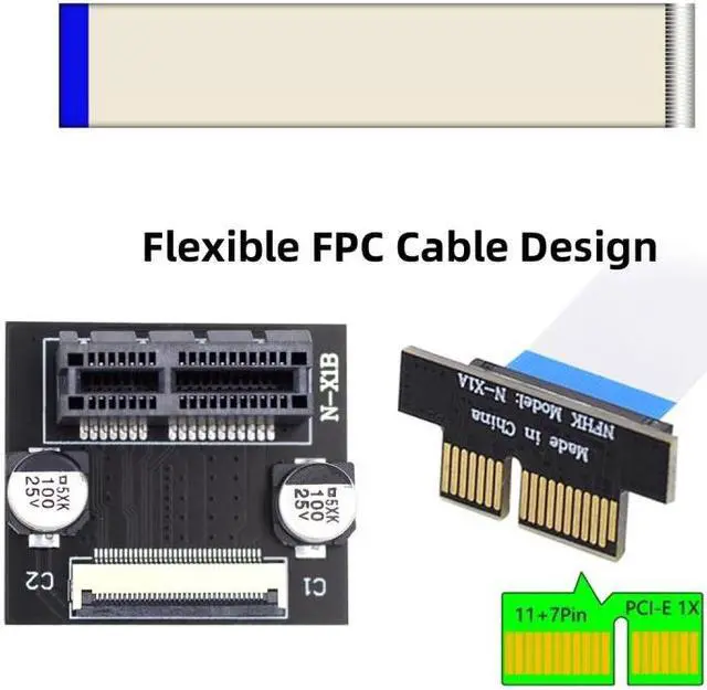 Alt view image 3 of 6 - Chenyang Low Profile PCI-E Express 1X Slot Riser Card Extender Extension Ribbon Flex Relocate Cable 10cm 90 Degree Angled