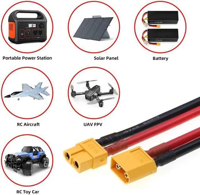 Alt view image 6 of 7 - Jimier XT60 Male to Female 12AWG Extension Cable Connector for RC Battery Portable Power Station Solar Panel