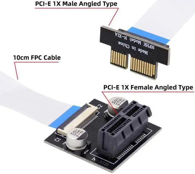 Alt view image 4 of 6 - Chenyang Low Profile PCI-E Express 1X Slot Riser Card Extender Extension Ribbon Flex Relocate Cable 10cm 90 Degree Angled