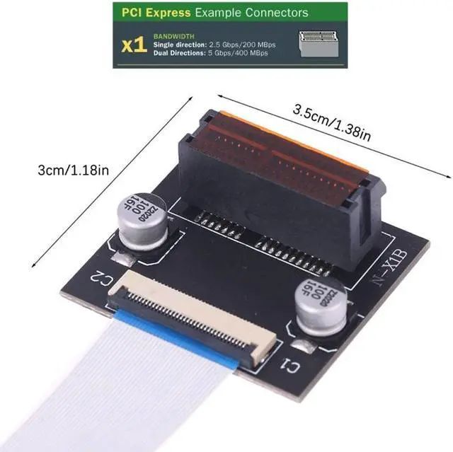 Alt view image 6 of 6 - Chenyang Low Profile PCI-E Express 1X Slot Riser Card Extender Extension Ribbon Flex Relocate Cable 10cm 90 Degree Angled