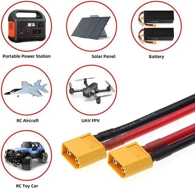 Alt view image 5 of 7 - Jimier XT60 Male to Male 12AWG Extension Cable Connector for RC Battery Portable Power Station Solar Panel