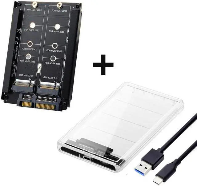 Alt view image 2 of 7 - HKCY Dual NGFF B+M-Key M.2 SSD Card JBOD Raid0 Span Bridge to USB3.0 Type-C USB-C 2.5inch SATA Combo Enclosure