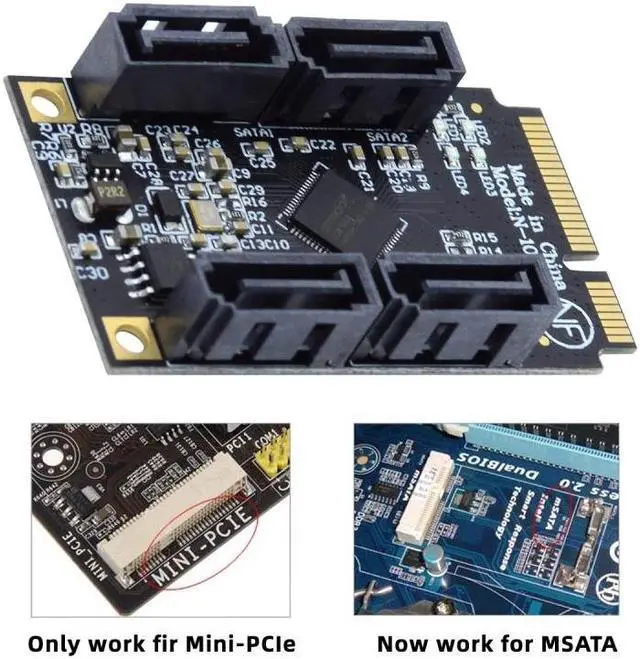 Alt view image 6 of 7 - Cablecc Mini PCI-E PCI Express to SATA 3.0 Four Ports Adapter Converter 6Gbps Hard Drive Extension Card for SSD