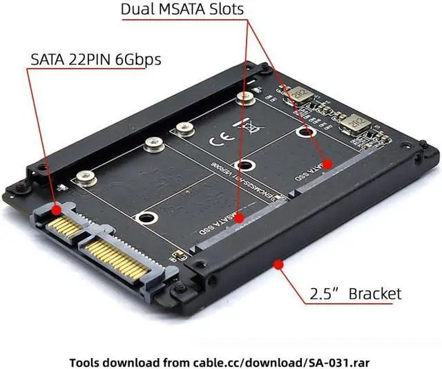 Alt view image 5 of 7 - Chenyang Dual MSATA Mini-SATA SSD Card JBOD Raid0 Span Bridge to 2.5inch SATA Combo HDD Disk Drive Enclosure