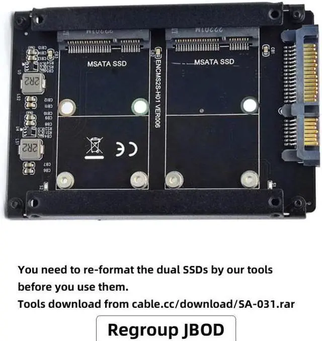 Alt view image 6 of 7 - Chenyang Dual MSATA Mini-SATA SSD Card JBOD Raid0 Span Bridge to 2.5inch SATA Combo HDD Disk Drive Enclosure