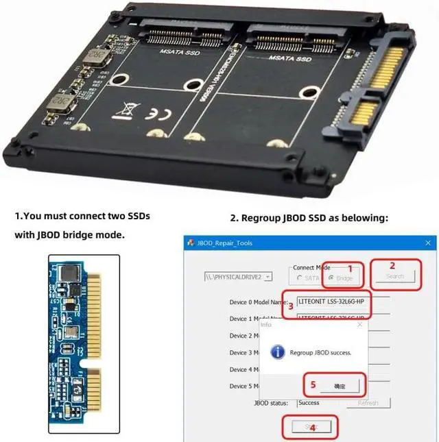 Alt view image 7 of 7 - Chenyang Dual MSATA Mini-SATA SSD Card JBOD Raid0 Span Bridge to 2.5inch SATA Combo HDD Disk Drive Enclosure
