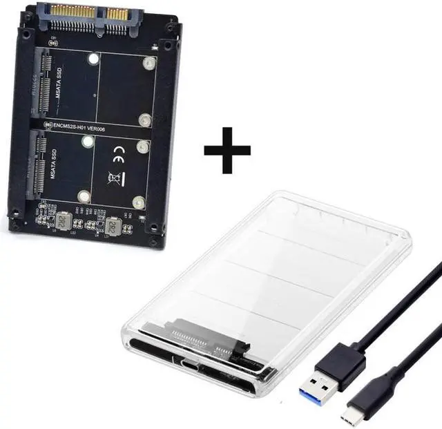 Alt view image 2 of 7 - Jimier Dual MSATA Mini-SATA SSD Card JBOD Raid0 Span Bridge to USB3.0 Type-C USB-C 2.5inch SATA Combo Enclosure