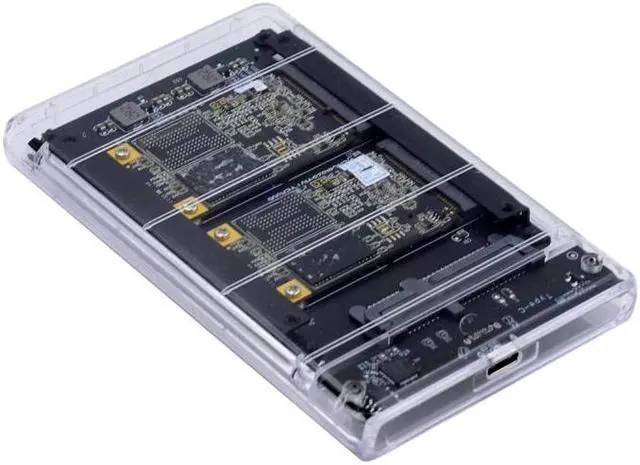 Alt view image 3 of 7 - Jimier Dual MSATA Mini-SATA SSD Card JBOD Raid0 Span Bridge to USB3.0 Type-C USB-C 2.5inch SATA Combo Enclosure