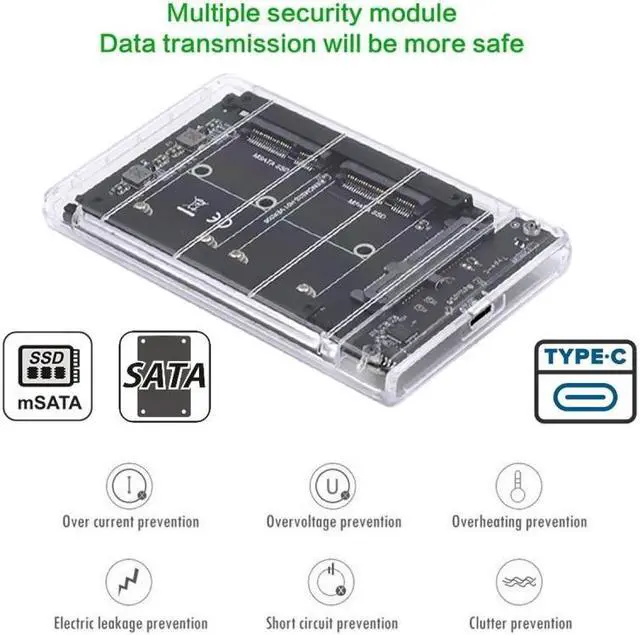 Alt view image 4 of 7 - Jimier Dual MSATA Mini-SATA SSD Card JBOD Raid0 Span Bridge to USB3.0 Type-C USB-C 2.5inch SATA Combo Enclosure