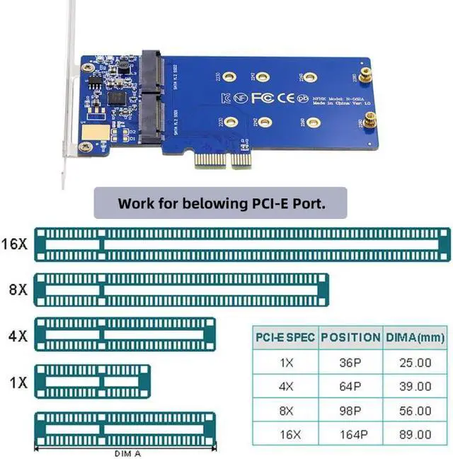 Alt view image 6 of 7 - Chenyang Dual SATA NGFF Key B+M SSD to PCI-E 1x Motherboard Desktop Adapter Converter SSD Card JMB582 2280