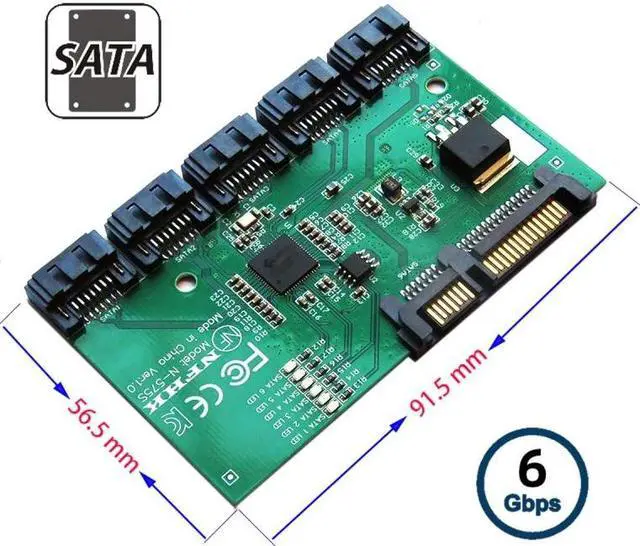 Alt view image 6 of 7 - Cablecc SATA 3.0 6Gbps 1 to 5 Splitter Ports HUB Adapter Converter PM Multiplier Port Selector JMB575