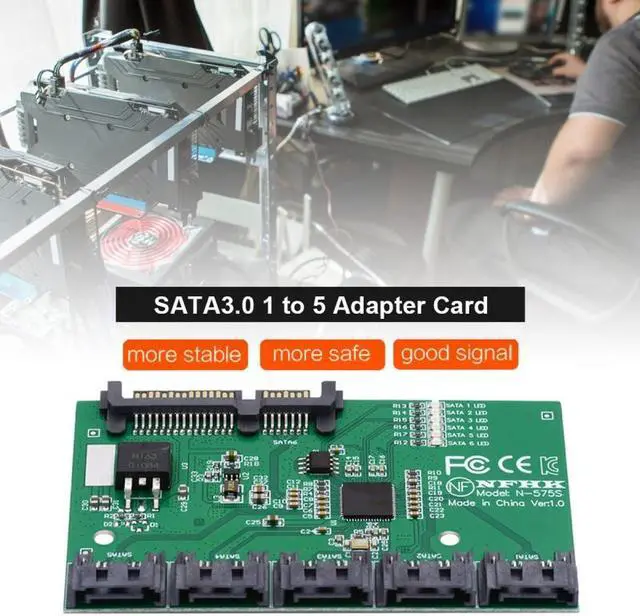 Alt view image 7 of 7 - Cablecc SATA 3.0 6Gbps 1 to 5 Splitter Ports HUB Adapter Converter PM Multiplier Port Selector JMB575