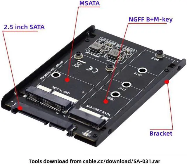 Alt view image 4 of 7 - Jimier Dual MSATA NGFF B+M SSD Card JBOD Raid0 Span Bridge to 2.5inch SATA Combo HDD Disk Drive Enclosure