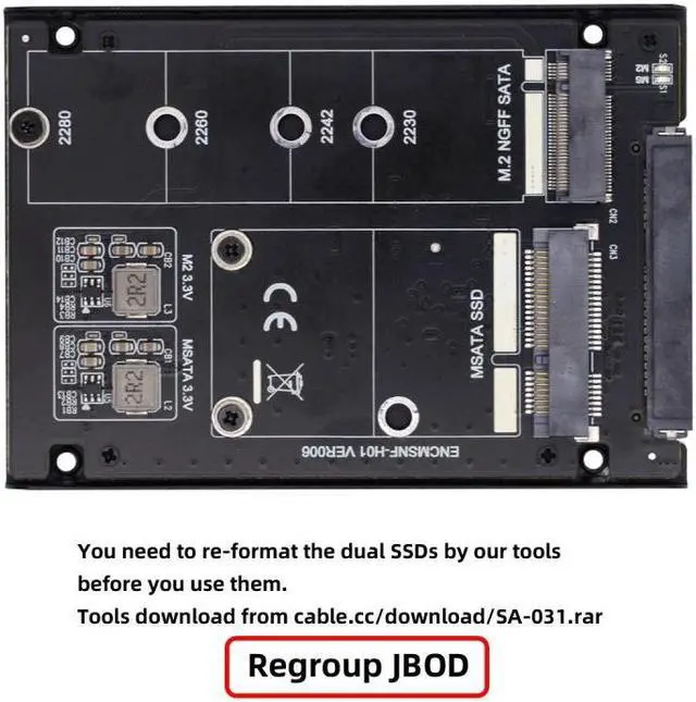 Alt view image 6 of 7 - Jimier Dual MSATA NGFF B+M SSD Card JBOD Raid0 Span Bridge to 2.5inch SATA Combo HDD Disk Drive Enclosure