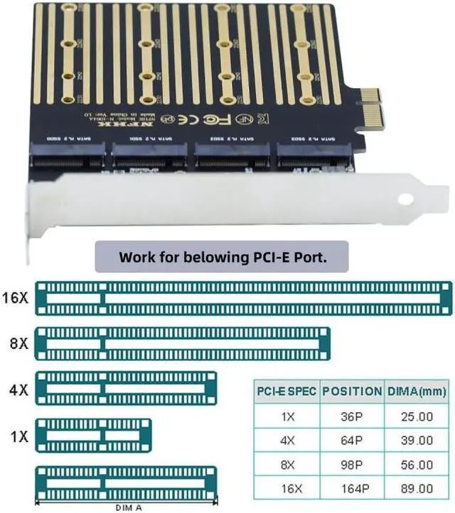 Alt view image 5 of 7 - Jimier Four SATA NGFF Key B+M SSD to PCI-E 1x Mainboard Desktop Adapter Converter SSD Card ASM1064 2280