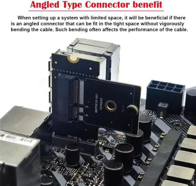 Alt view image 2 of 7 - Jimier NGFF Key A+E PCI Express Male to Female Right Angled 90 Degree Low Profile Adapter Extension Card Riser
