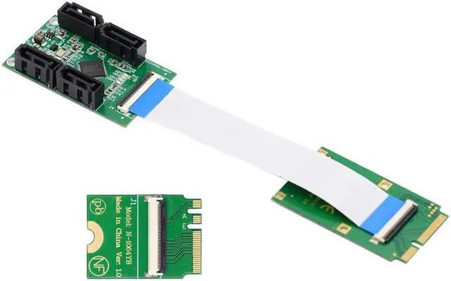 Main image of Jimier Mini PCI-E PCI Express & NGFF A+E Key to SATA 3.0 Four Ports Adapter Cable 6Gbps Hard Drive Extension Card for SSD