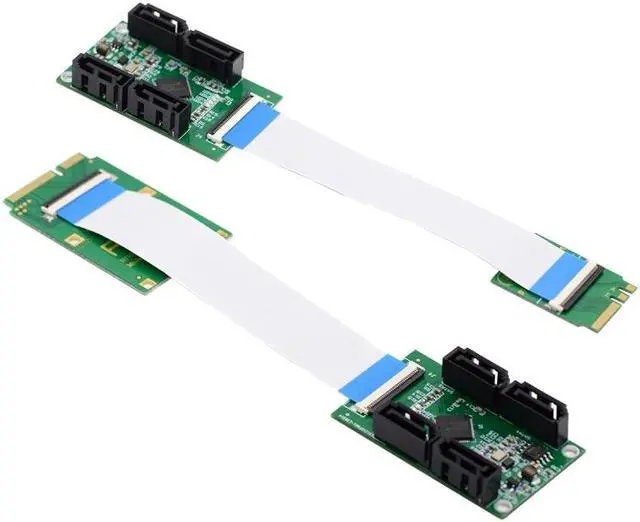 Alt view image 2 of 7 - Jimier Mini PCI-E PCI Express & NGFF A+E Key to SATA 3.0 Four Ports Adapter Cable 6Gbps Hard Drive Extension Card for SSD