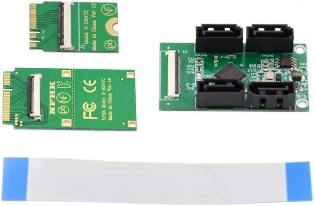Alt view image 3 of 7 - Jimier Mini PCI-E PCI Express & NGFF A+E Key to SATA 3.0 Four Ports Adapter Cable 6Gbps Hard Drive Extension Card for SSD
