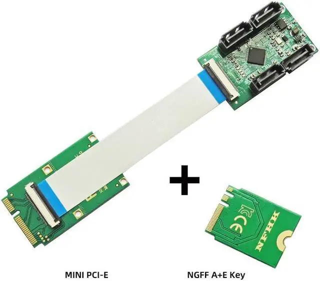 Alt view image 4 of 7 - Jimier Mini PCI-E PCI Express & NGFF A+E Key to SATA 3.0 Four Ports Adapter Cable 6Gbps Hard Drive Extension Card for SSD