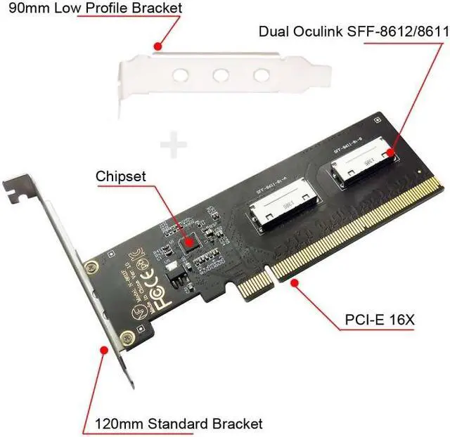 Alt view image 3 of 7 - Chenyang PCIE PCI-Express 16x to Dual Oculink SFF-8612 SFF-8611 8x VROC Adapter for Mainboard SSD Graphics Card