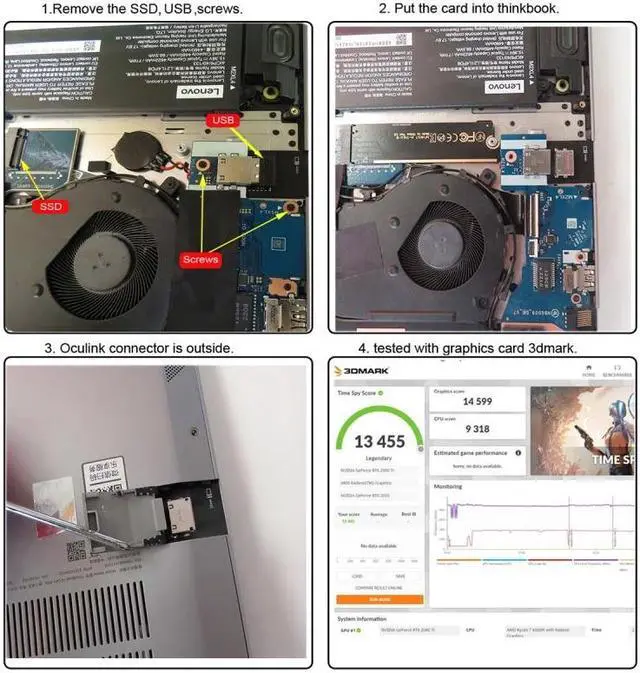 Alt view image 4 of 7 - Chenyang PCI-E 3.0 M.2 M-key to Oculink SFF-8612 SFF-8611 Host Adapter for ThinkBook 16+ External Graphics Card & SSD