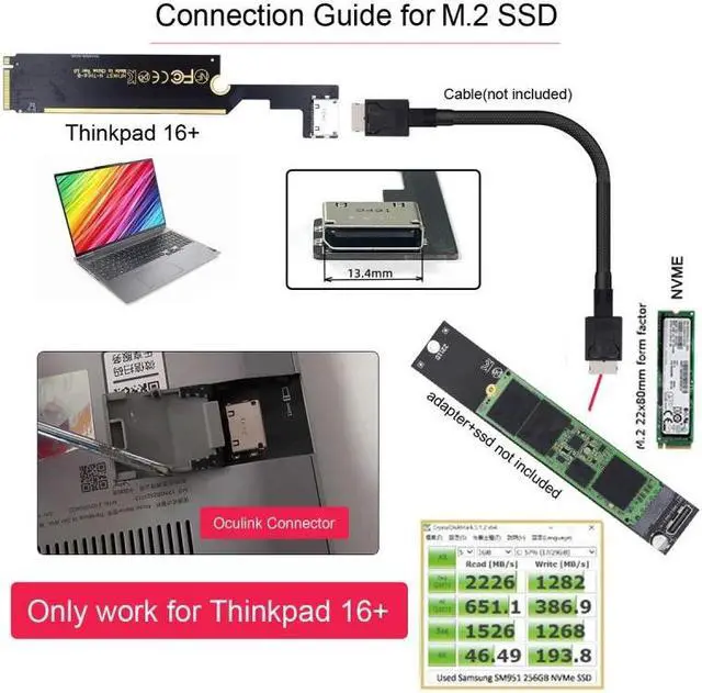 Alt view image 6 of 7 - Chenyang PCI-E 3.0 M.2 M-key to Oculink SFF-8612 SFF-8611 Host Adapter for ThinkBook 16+ External Graphics Card & SSD