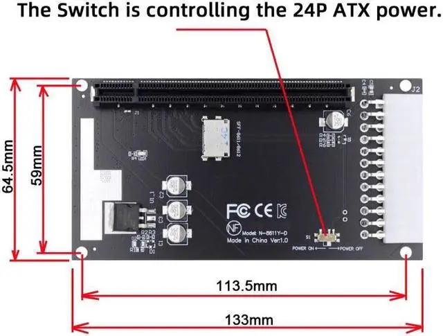 Alt view image 4 of 7 - Jimier 4x Oculink SFF-8612 SFF-8611 to PCIE PCI-Express 16x Adapter with ATX 24pin Power Port for Mainboard Graphics Card