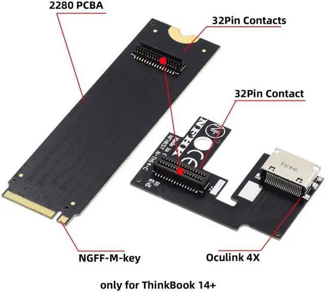 Alt view image 3 of 7 - Xiwai PCI-E 3.0 M.2 M-key to Oculink SFF-8612 SFF-8611 Host Adapter for ThinkBook 14+ External Graphics Card & SSD