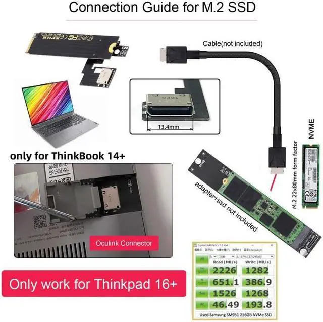 Alt view image 7 of 7 - Xiwai PCI-E 3.0 M.2 M-key to Oculink SFF-8612 SFF-8611 Host Adapter for ThinkBook 14+ External Graphics Card & SSD