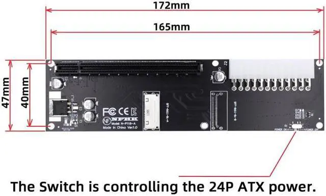Alt view image 4 of 7 - Chenyang 8x Oculink SFF-8612 8611 to PCIE PCI-Express 16x Adapter with ATX 24pin Power Port for Mainboard Graphics Card