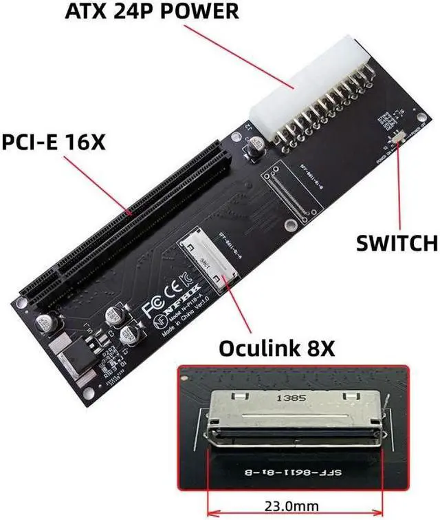 Alt view image 3 of 7 - Chenyang 8x Oculink SFF-8612 8611 to PCIE PCI-Express 16x Adapter with ATX 24pin Power Port for Mainboard Graphics Card