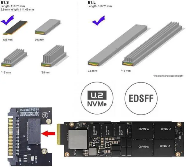 Alt view image 2 of 7 - Chenyang U.2 SFF-8639 Host Adapter to NVMe Ruler 1U GEN-Z EDSFF Short SSD P4511 E1.S Carrier Adapter