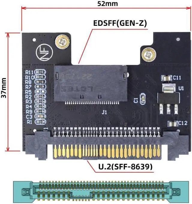 Alt view image 4 of 7 - Chenyang U.2 SFF-8639 Host Adapter to NVMe Ruler 1U GEN-Z EDSFF Short SSD P4511 E1.S Carrier Adapter