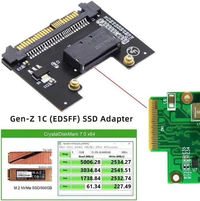 Alt view image 6 of 7 - Chenyang U.2 SFF-8639 Host Adapter to NVMe Ruler 1U GEN-Z EDSFF Short SSD P4511 E1.S Carrier Adapter