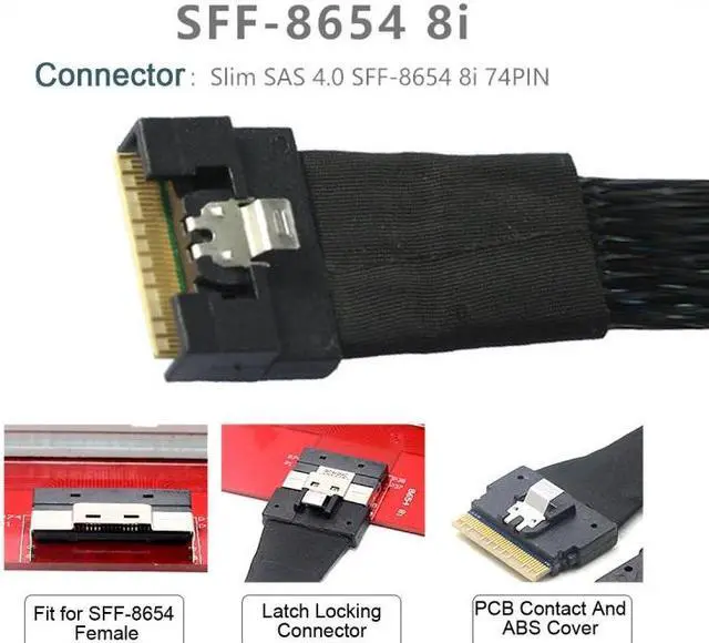 Alt view image 2 of 7 - Chenyang Oculink PCIe PCI-Express SFF-8611 8i to SFF-8654 8i 8x Slimline SSD Data Active Cable 50cm