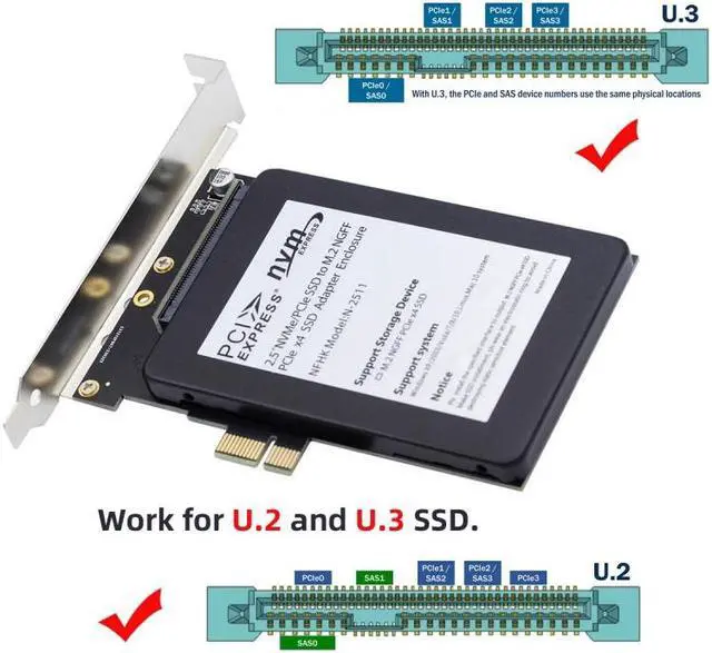 Alt view image 2 of 7 - Jimier PCI-E 4.0 X1 Lane to U.2 U.3 Kit SFF-8639 Host Adapter for Motherboard PM1735 NVMe PCIe SSD