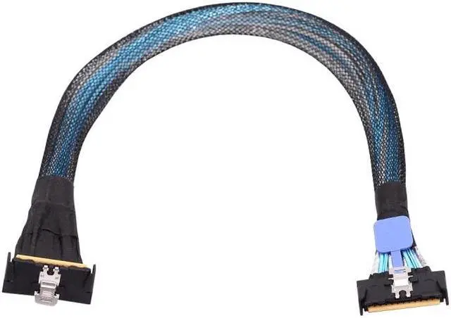 Alt view image 2 of 7 - Chenyang PCI-E 5.0 Mini Cool Edge IO MCIO Angled PCI-E Slimline SAS 8i 74Pin Male to MCIO 74Pin Male Extender Cable 35cm
