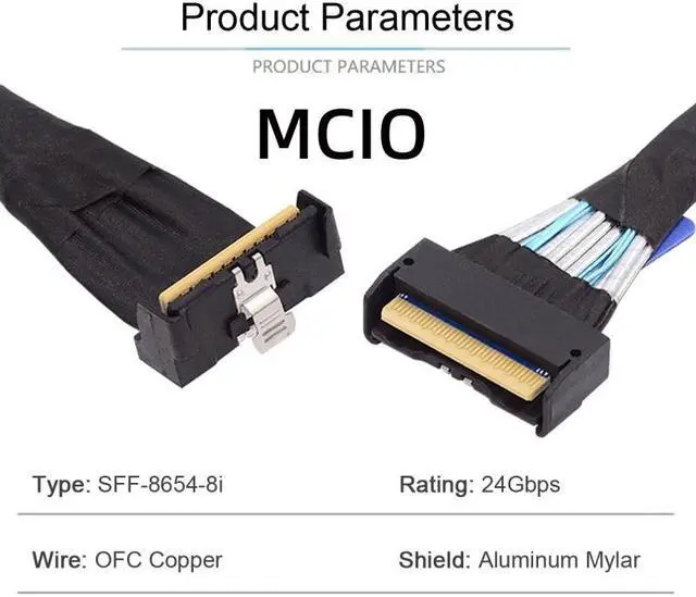 Alt view image 6 of 7 - Chenyang PCI-E 5.0 Mini Cool Edge IO MCIO Angled PCI-E Slimline SAS 8i 74Pin Male to MCIO 74Pin Male Extender Cable 35cm