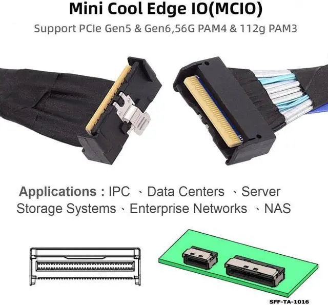 Alt view image 5 of 7 - Chenyang PCI-E 5.0 Mini Cool Edge IO MCIO Angled PCI-E Slimline SAS 8i 74Pin Male to MCIO 74Pin Male Extender Cable 35cm