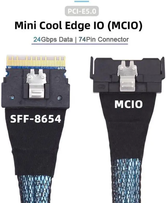 Alt view image 3 of 7 - Chenyang PCI-E 5.0 Mini Cool Edge IO MCIO PCI-E Slimline 8i 74Pin Male to SFF-8654 SAS 4.0 74Pin Male Extender Cable 50cm