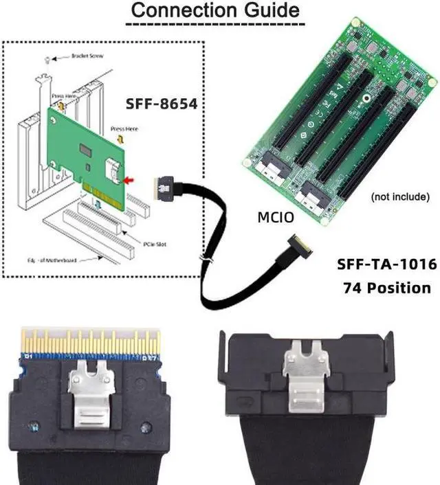 Alt view image 2 of 7 - Chenyang PCI-E 5.0 Mini Cool Edge IO MCIO PCI-E Slimline 8i 74Pin Male to SFF-8654 SAS 4.0 74Pin Male Extender Cable 50cm