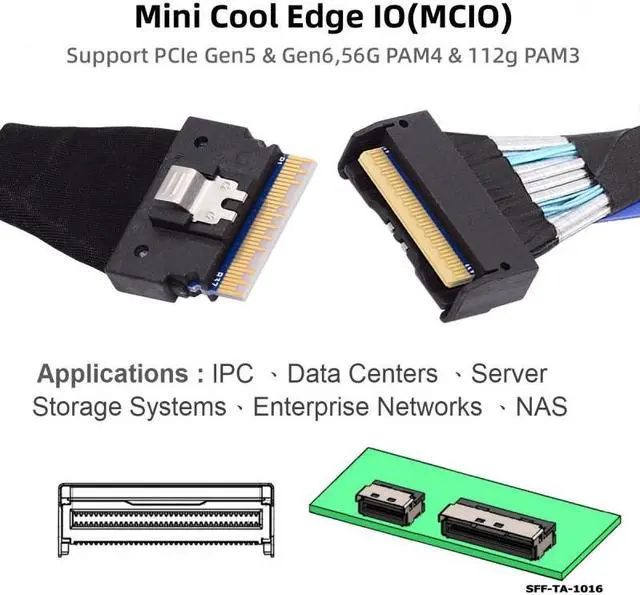 Alt view image 4 of 7 - Chenyang PCI-E 5.0 Mini Cool Edge IO MCIO PCI-E Slimline 8i 74Pin Male to SFF-8654 SAS 4.0 74Pin Male Extender Cable 50cm